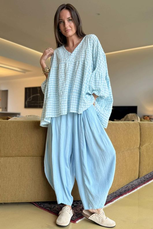 Nonni Gingham Artist Smock Baby Blue